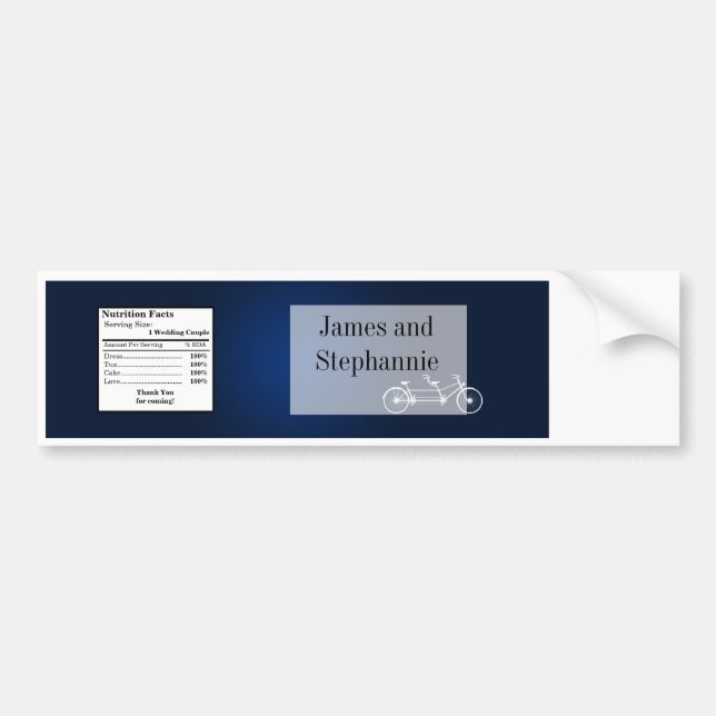 Water Bottle Label Whimsical Navy Blue Double Bike (Front)