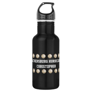 Water Bottle, Personalised, Baseball Team, Black 532 Ml Water Bottle