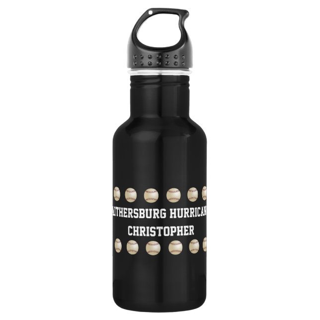 Water Bottle, Personalised, Baseball Team, Black 532 Ml Water Bottle (Front)