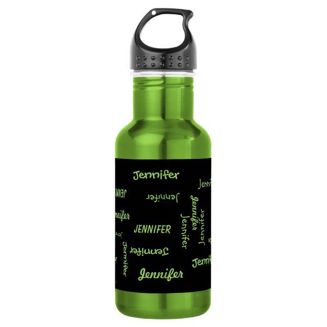 Water Bottle, Personalised, Repeating Name, Green 532 Ml Water Bottle (Front)