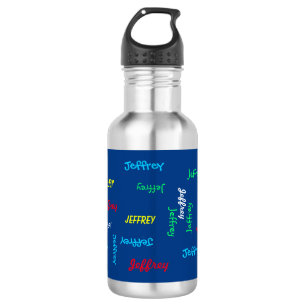 Water Bottle, Personalised, Repeating Name on Blue 532 Ml Water Bottle