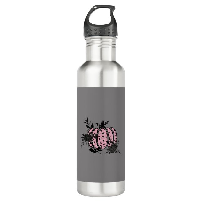 Water Bottle, Pink and Black Leopard Pumpkin 710 Ml Water Bottle (Front)