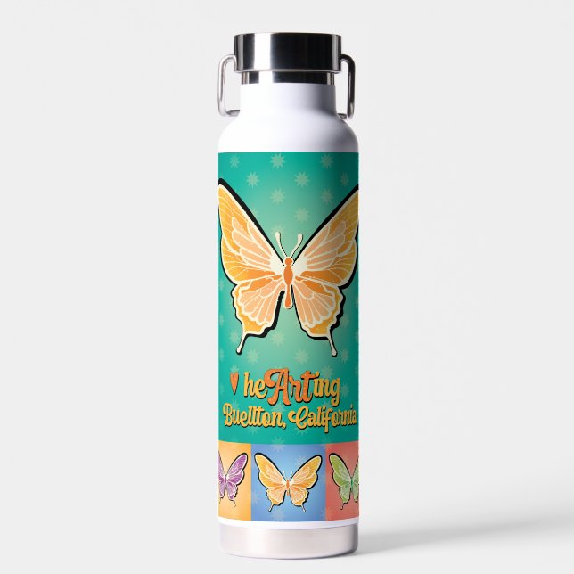 Water Bottle - Pop Butterflies - Buellton.Art (Front)