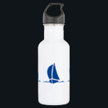 Water Bottle Sailboats<br><div class="desc">This water bottle is shown in white with a blue color sailboat print. 
Customize this item or buy as is.</div>