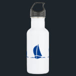 Water Bottle Sailboats<br><div class="desc">This water bottle is shown in white with a blue color sailboat print. 
Customize this item or buy as is.</div>