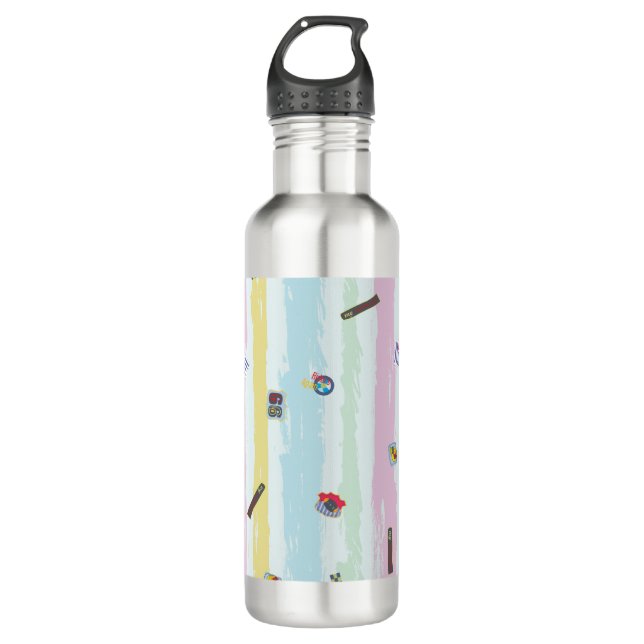 Water Bottle – Sports & Stripes Pastel Racing  (Front)