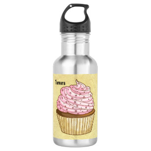 Water Bottle with an Illustration of a Cupcake