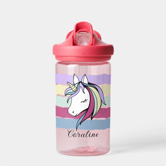 Water Bottle with cute unicorn illustration. (Front)