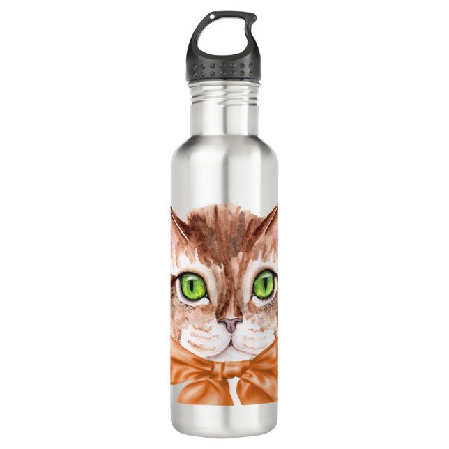 Water Bottle with Illustrated Cat (Front)