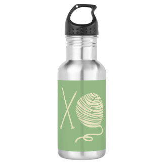 Water Bottle with Knitting Needles and Yarn