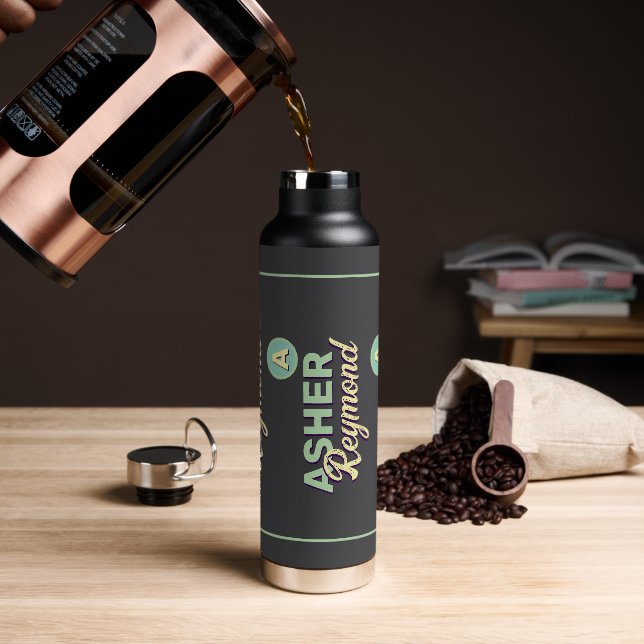 Water Bottle with Modern Retro Bold Name (Coffee)