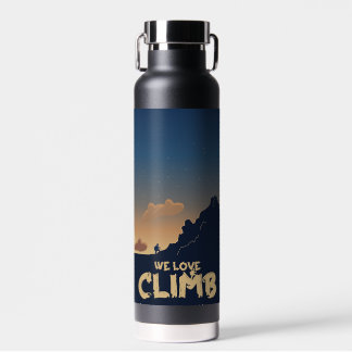 Water bottle with mountain climbing illustration
