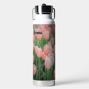Water Bottle with Painted Pink Tulips