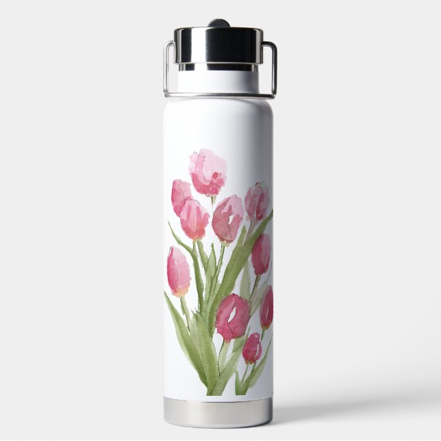 Water bottle with watercolor tulip design (Back)