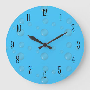 Water Bubbles Blue with Numerals Large Clock