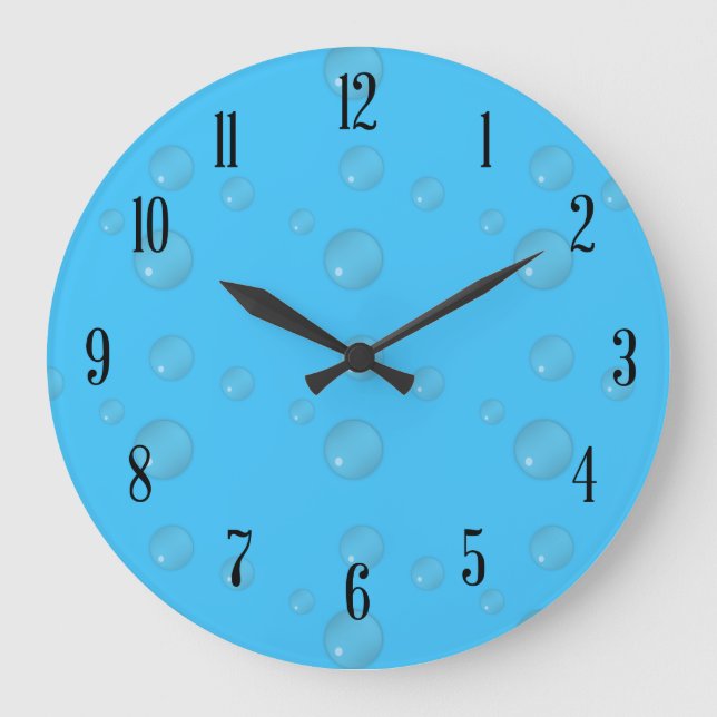 Water Bubbles Blue with Numerals Large Clock (Front)