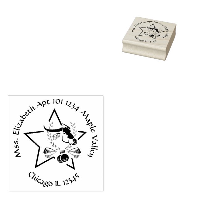 Water Buffalo Carabao in a Black Star Home Address Rubber Stamp (Stamped)