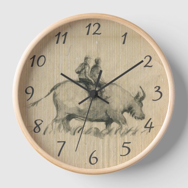 Water Buffalo Children Chinese Ox Year Birthday W2 Clock (Front)