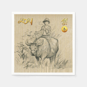Water Buffalo Kid Chinese Ox Year 2021 PN Napkin