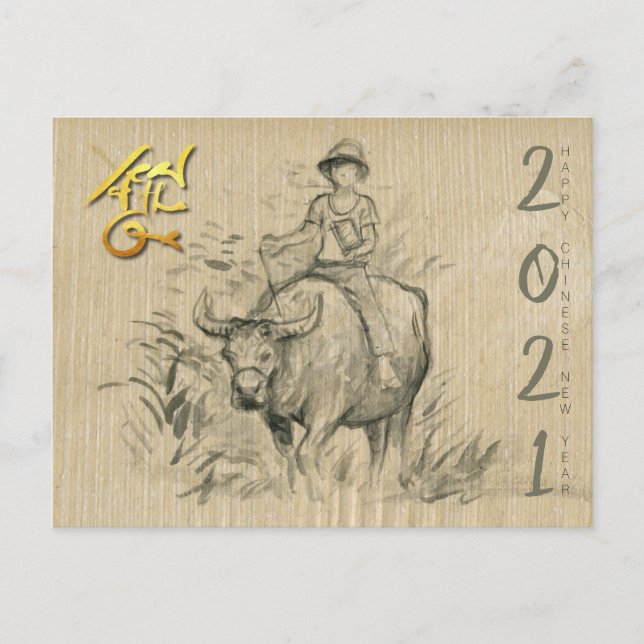 Water Buffalo Kid Chinese Ox Year 2021 PostC Postcard (Front)