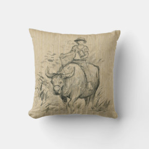 Water Buffalo Kid Chinese Ox Year 2021 Sq Pillow