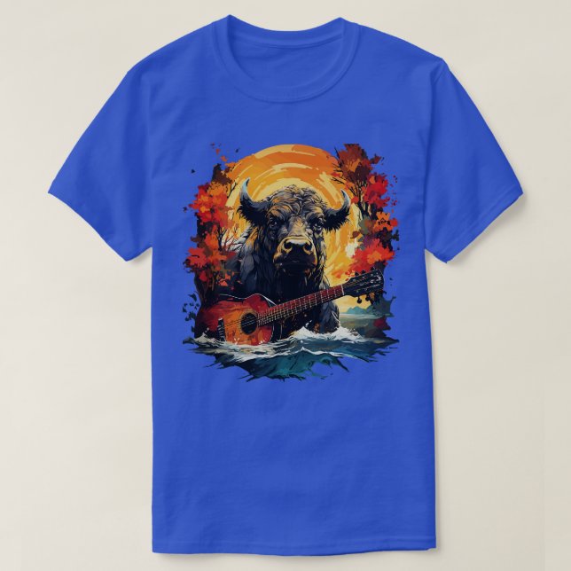 Water Buffalo Playing Guitar T-Shirt (Design Front)