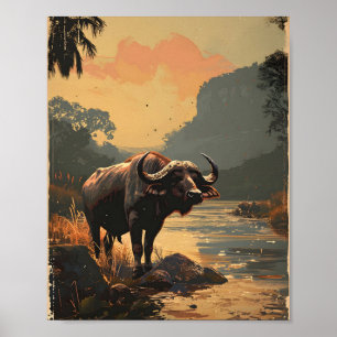 Water Buffalo vintage Poster