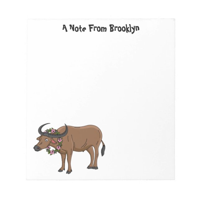 Water buffalo with flowers cartoon illustration  notepad (Front)