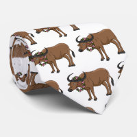 Water buffalo with flowers cartoon illustration
