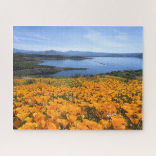 Water California Lake With Golden Poppies Jigsaw Puzzle