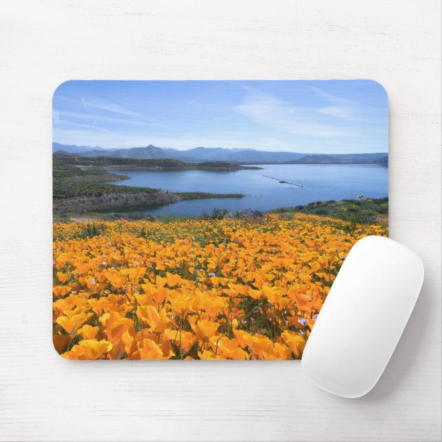 Water | California Lake With Golden Poppies Mouse Pad (With Mouse)