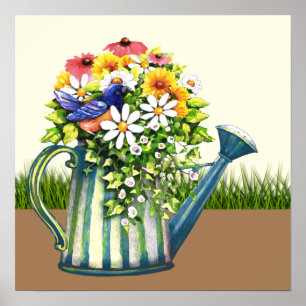 Water Can with Wildflowers Poster