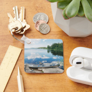 Water   Canoe on Lake in Sweden Key Ring