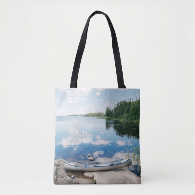 Water | Canoe on Lake in Sweden Tote Bag (Front)