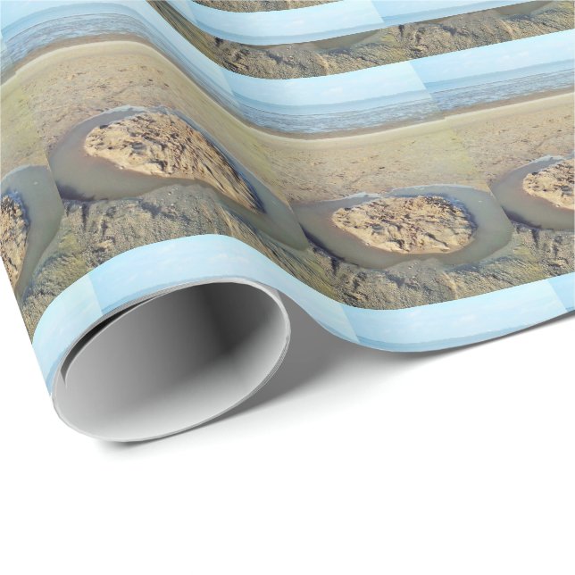 Water Circle in Sand on Beach, Summer Time Wrapping Paper (Roll Corner)