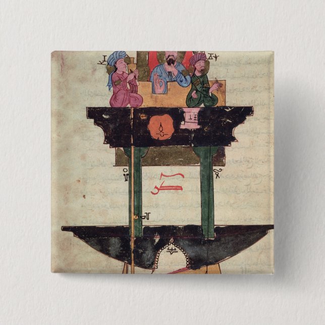 Water clock with automated figures 15 cm square badge (Front)
