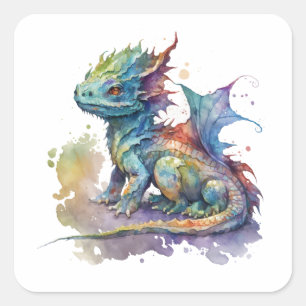 Water color baby dragon whimsical bright sticker