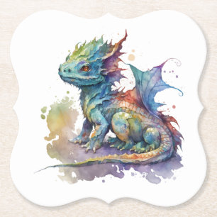 Water color baby dragon whimsical  coaster