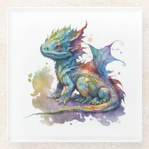 Water color baby dragon whimsical coaster