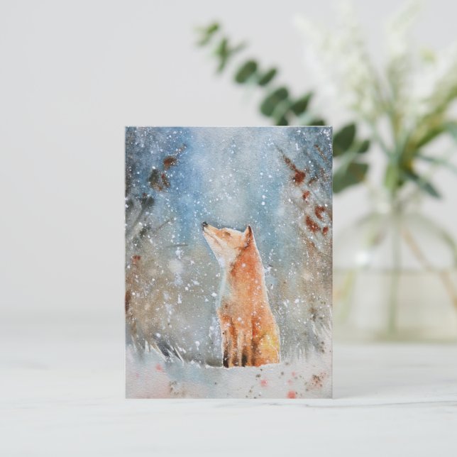 Water Color Fox Christmas postcard (Standing Front)