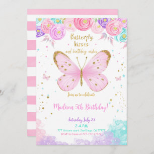Water Colour 5th Birthday Butterfly Invitation