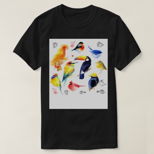 Water Colour Birds T-Shirt (Design Front)