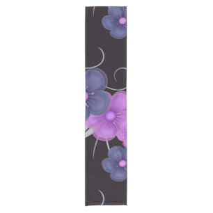 water colour black purple floral short table runner