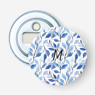 Water Colour Blue Leaf Mosaic Fine Art Monogram Bottle Opener
