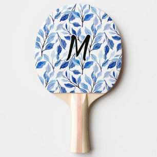 Water Colour Blue Leaf Mosaic Fine Art Monogram Ping Pong Paddle
