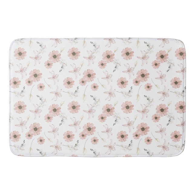 Water Colour Blush Pink Flowers Art Bath Mat (Front)
