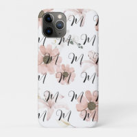 Water Colour Blush Pink Flowers Art Monogram