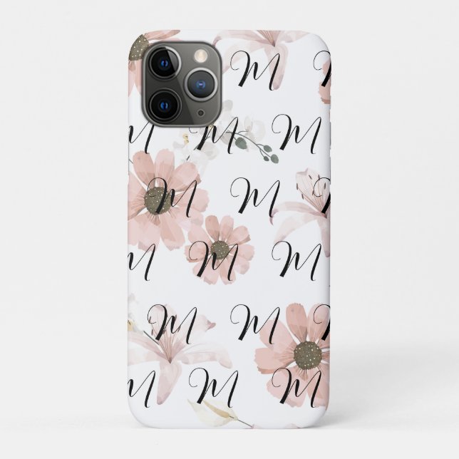 Water Colour Blush Pink Flowers Art Monogram Case-Mate iPhone Case (Back)