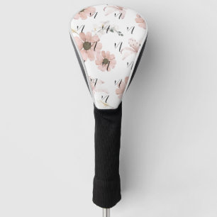 Water Colour Blush Pink Flowers Art Monogram Golf Head Cover