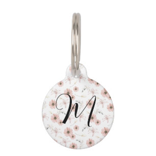 Water Colour Blush Pink Flowers Art Monogram Pet Tag